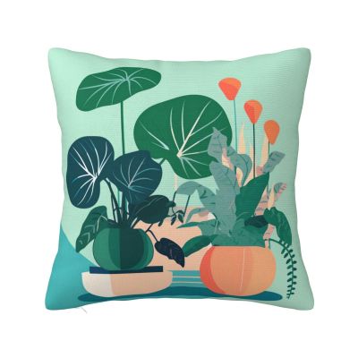 SSIULUS Indoor Cartoon Potted Green Plants Double Sided Plush Pillowcase Decorative Sofa Pillow Cover, Print for Elegant Home Dcor