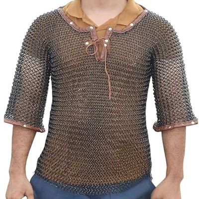 9mm Butted Chainmail Haubergeon  Black Mild Steel 18 Gauge Round Ring Armor for LARP, SCA & Reenactments (XXL)
