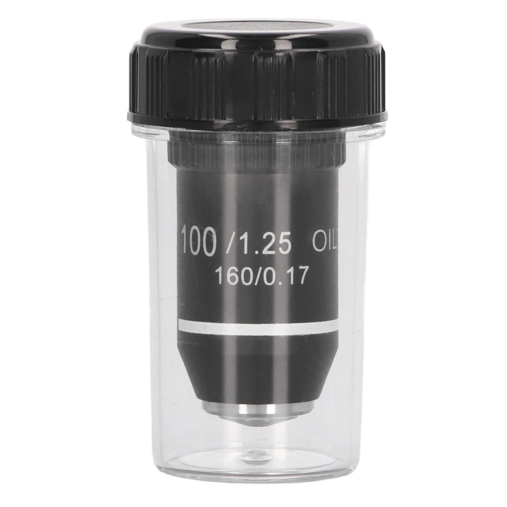 100X Magnification Microscope Objective Lens Replacement, High Power Lens with Standard 20.2mm Interface, Brass Material, Spring Protection Device, High Light Transmittance