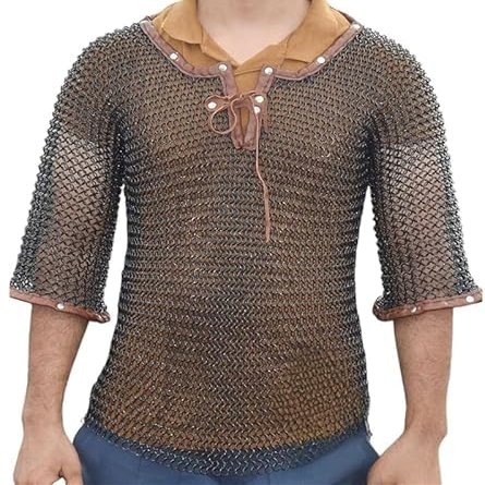 9mm Butted Chainmail Haubergeon  Black Mild Steel 18 Gauge Round Ring Armor for LARP, SCA & Reenactments (M)