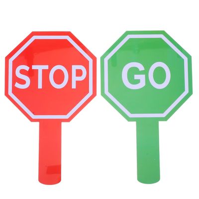 DIYEAH 2pcs Double-Sided Traffic Signs for Boy Girl Handheld Crossing Guards Interactive Traffic Safety Education Tool for Classroom and Play