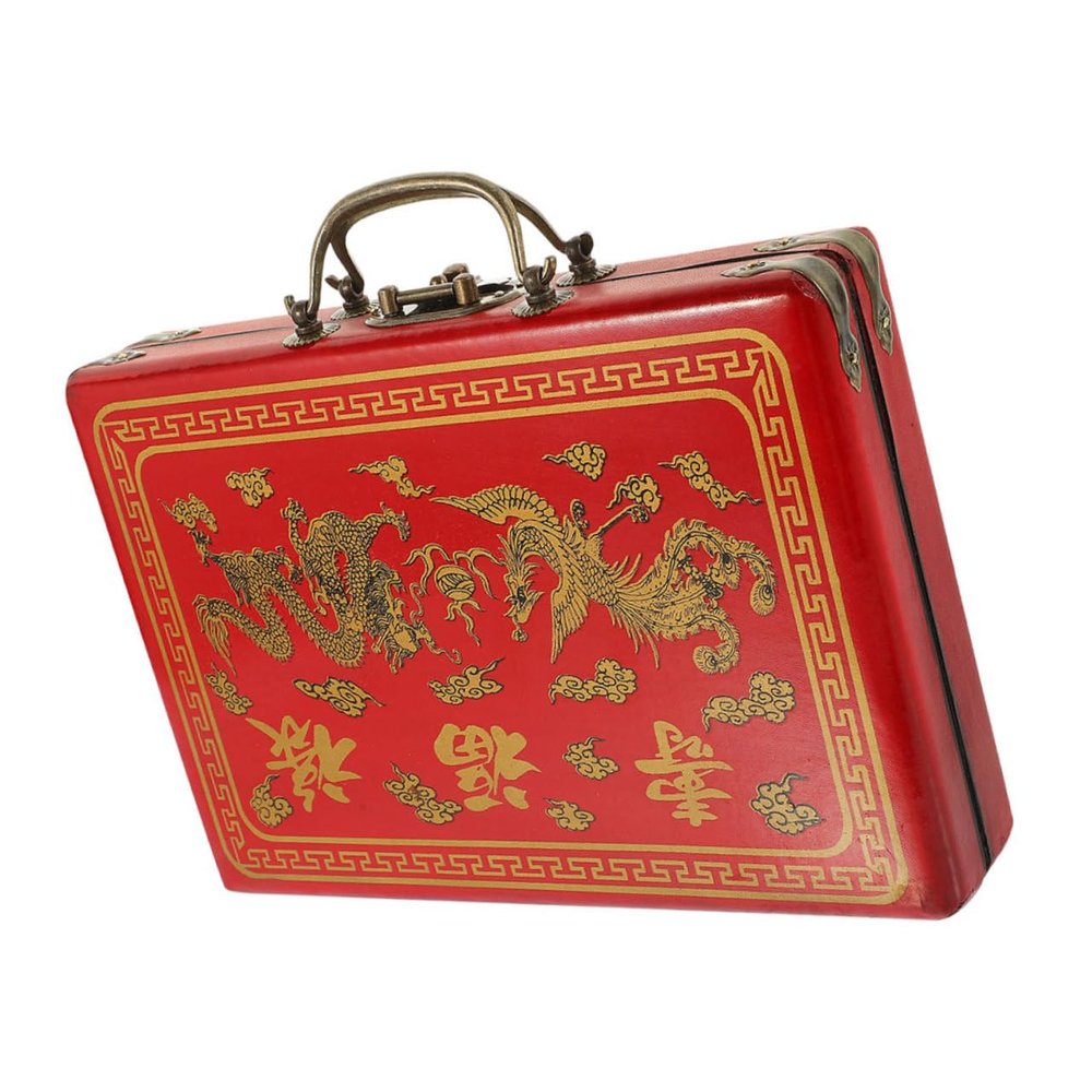 BESTonZON Portable Retro Mahjong Storage Case Capacity Handheld Box for Travel and Outdoor Use Lightweight Pu Material Convenient Mahjong Holder