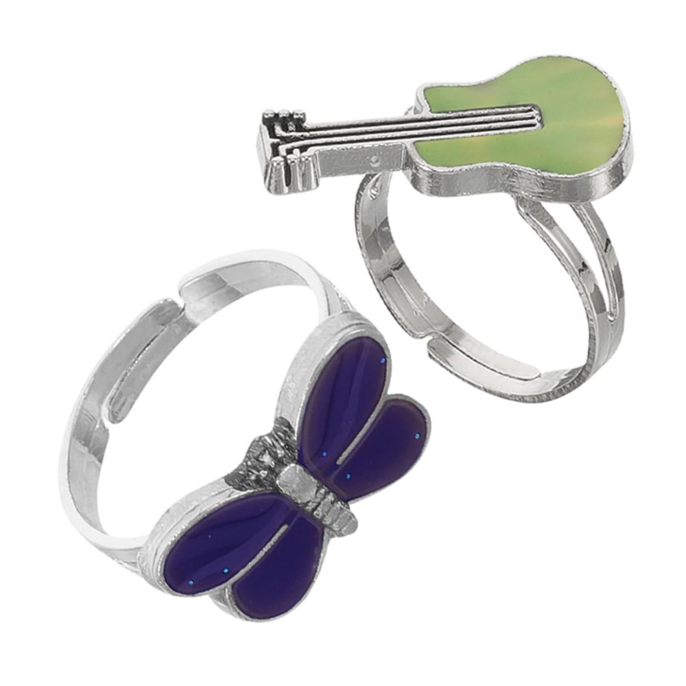 Ipetboom 2pcs Adjustable Changing Mood Rings for Boys and Girls Fun Dragonfly and for Halloween Birthday Parties and Everyday Wear