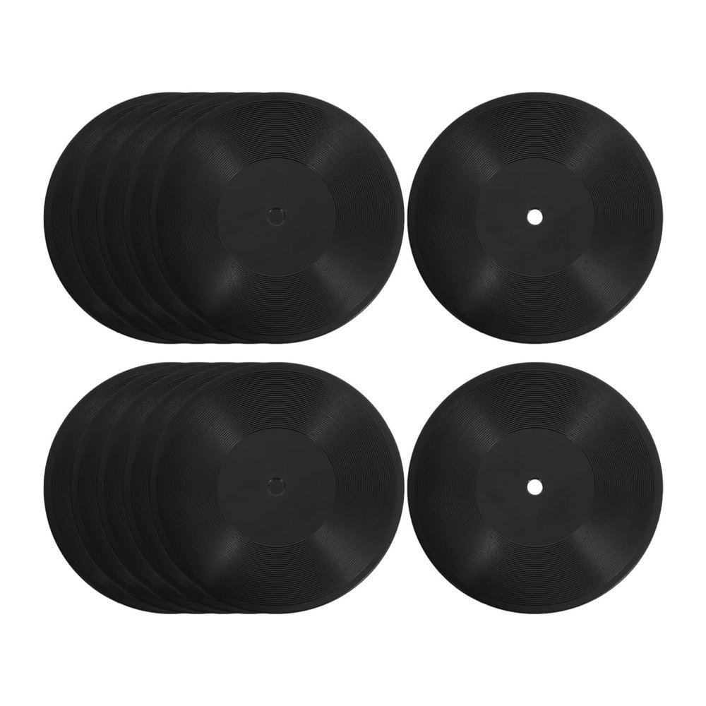TOPPERFUN 12Pcs Dollhouse Miniature Records, 1.57in Mini Vinyl Record Tiny Music Room Furniture Model, Black Micro Landscape Cake Topper Decor