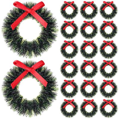 ORFOFE 20pcs Christmas Miniature Wreath Hanging Decorations Artificial Xmas Mini Wreath Farmhouse for Christmas Tree Dollhouse Windows 1.57Inch