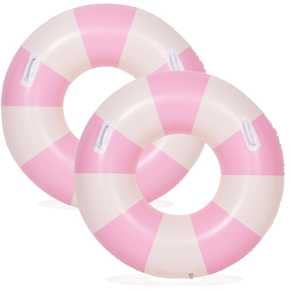 2PCS Large Swimming Pool Tubes Inflatable Pool Floats for Adult Swim Ring Floaties Inflatable Swimming Pool Raft Summer Beach Lounger Float Party Supplies (Pink, 36 inch)