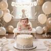 6 Months Birthday Decorations, Beige Half 1/2 Birthday Decorations With Half Way To One Banner And 1/2 Bir-thday Hat For Six Months Ha-Lf Year BD Decor-ations Boy Girls view 2