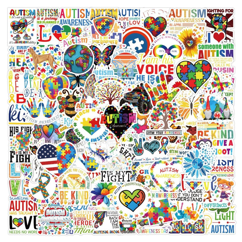 100pcs Autism Stickers Pcs Autism Awareness Waterproof Vinyl Decals for Water Bottles Laptop Luggage Cup Computer Mobile Phone Skateboard Guitar Helmet Snowboard Dcor