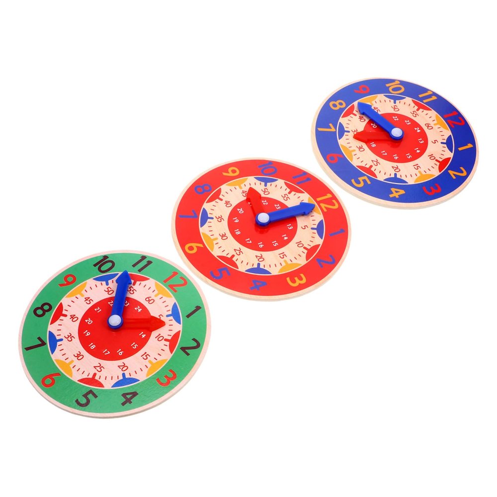 Toddmomy 3pcs Educational Wooden Clock Toy for Boys and Girls Teaching Tool for Learning and Numbers Home Classroom and Parties
