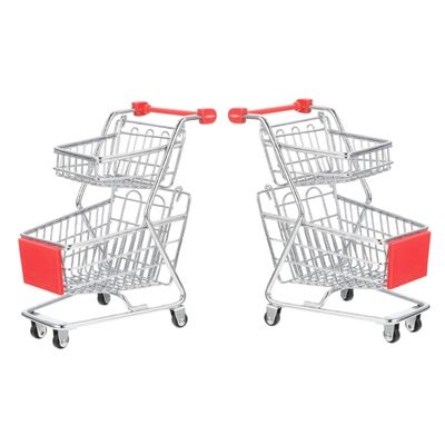 Abaodam 2pcs Mini Shopping Cart for Boys and Girls Two-Tier Hand Truck Dolly Small Wheels Decorative Storage Basket for Desk Office Bedroom