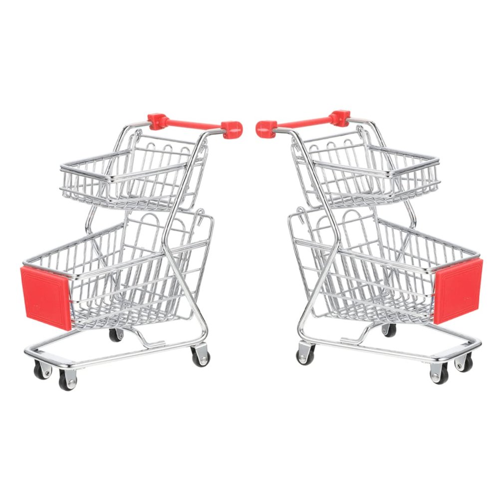 Abaodam 2pcs Mini Shopping Cart for Boys and Girls Two-Tier Hand Truck Dolly Small Wheels Decorative Storage Basket for Desk Office Bedroom