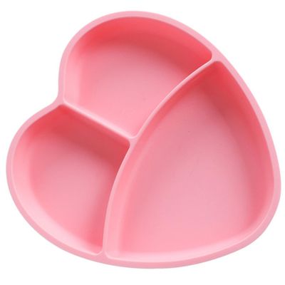 Abaodam Silicone Suction Plate for Boy Girl Heart-shaped Compartment Feeding Dish Safe and Portable Dinnerware for Independent Eating and Weaning Pink