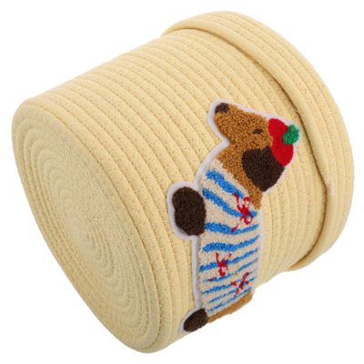 VOSAREA Cute Woven Car Storage Bin with Lid Decorative Cotton Basket for Dog Toys Small Round PET Toy Organizer for Vehicles and Home
