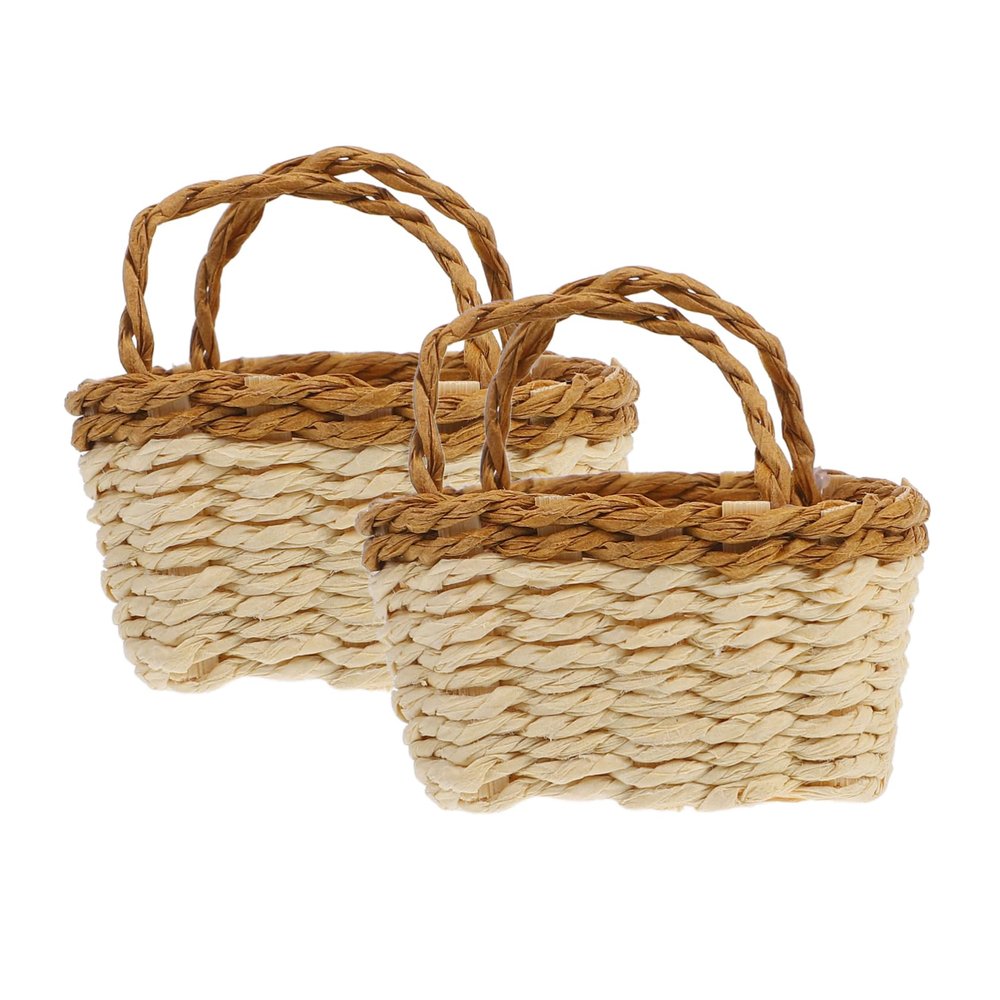 Levemolo 2Pcs Mini Woven Basket Set Handcrafted Cotton Rope Storage Baskets for Dollhouse Accessories Cute Decorative for Candy and Snack Holders