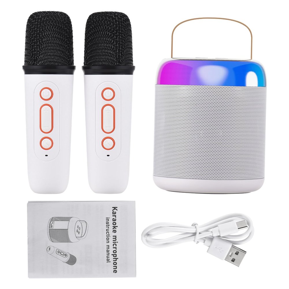 lyrlody Karaoke Machine for Adults & Kids, Handheld Mics, 20 Hour Playtime, Portable BT5.3 Speaker for Indoor Outdoor KTV Singing (White)
