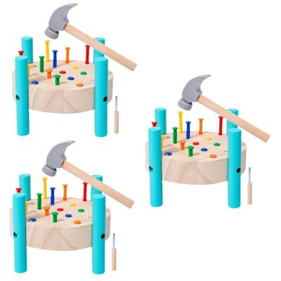 Kisangel 3sets Interactive Boys and Girls Hammer Toys Pounding Hammer Nails Workbench Toy for Preschoolers Learning