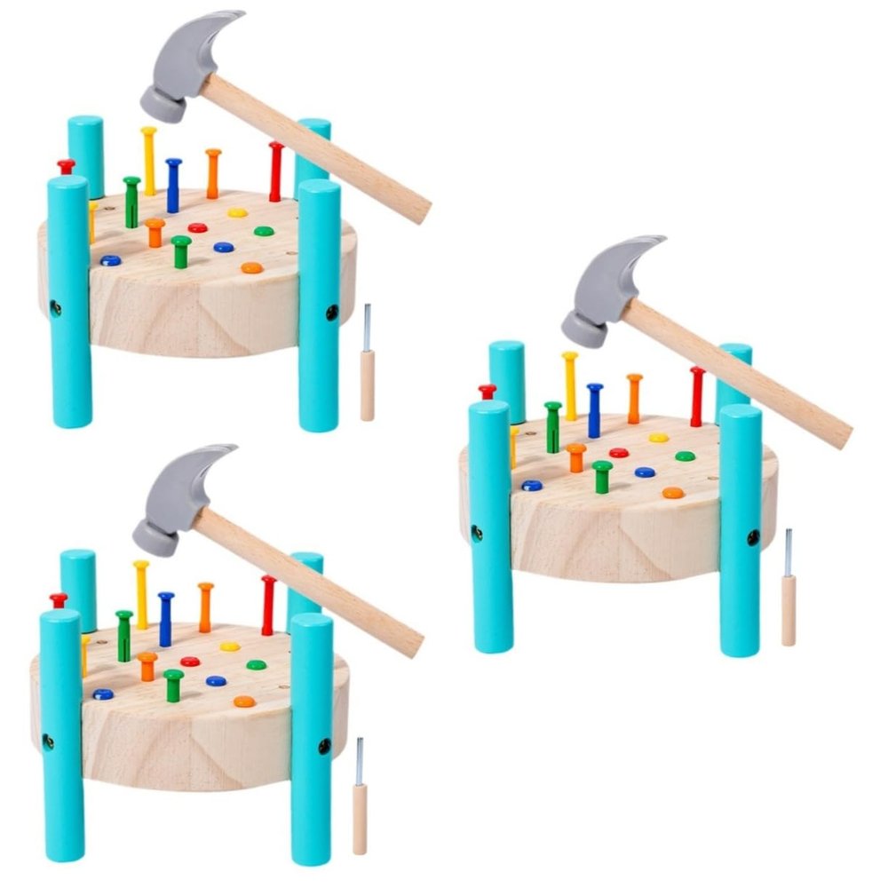 Kisangel 3sets Interactive Boys and Girls Hammer Toys Pounding Hammer Nails Workbench Toy for Preschoolers Learning