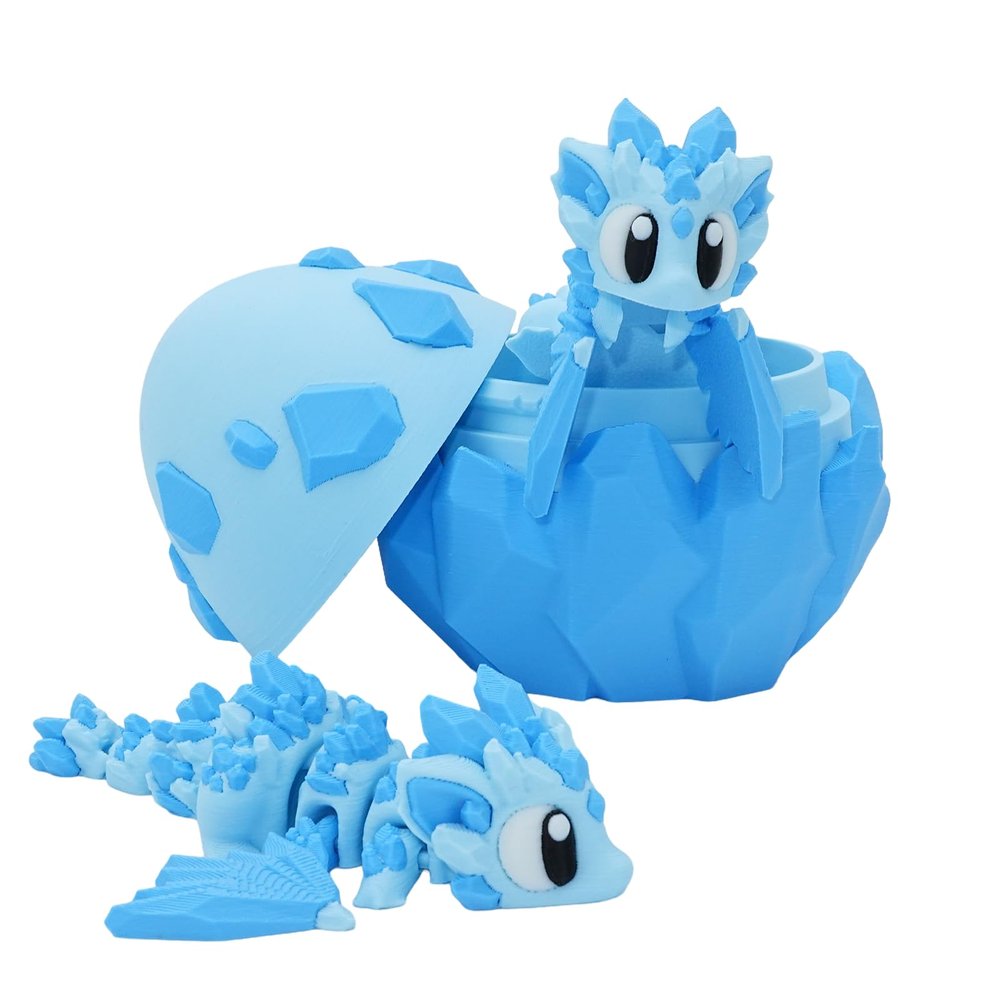 3D Printed Dragon Hatching Egg Toy Collectible Articulated Fantasy Figure with Opening Eggshell Unique Gift (Blue 2 Dragons and 1 Egg)