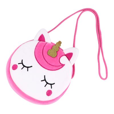PartyKindom Unicorn Shape Crossbody Bag for Boys and Girls Plush Cartoon Zipper Design Shoulder Bag Cute Round Storage Purse for Children for Travel and Everyday Use