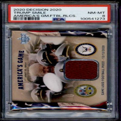 2020 Leaf Decision Trump Smiling Game Used Football Relics (PSA 8)