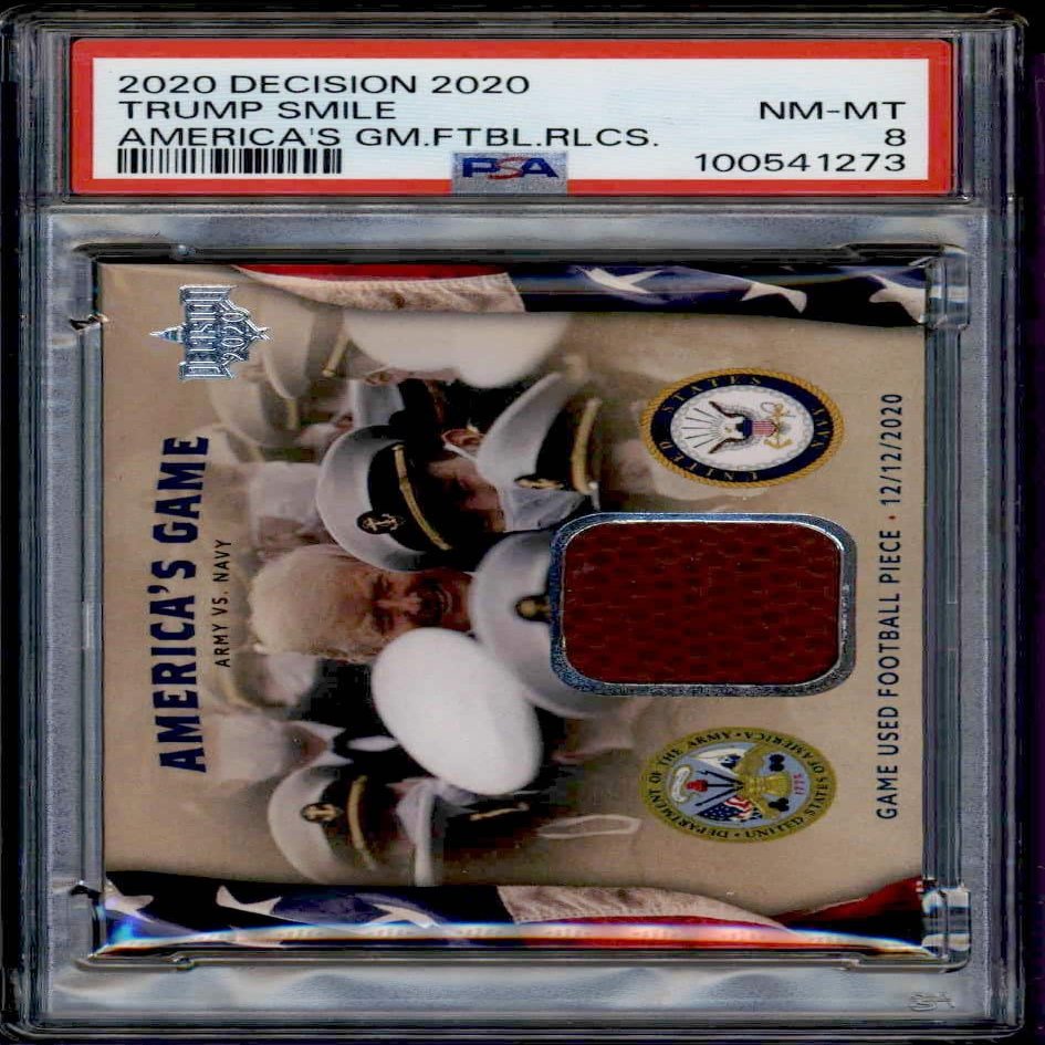 2020 Leaf Decision Trump Smiling Game Used Football Relics (PSA 8)