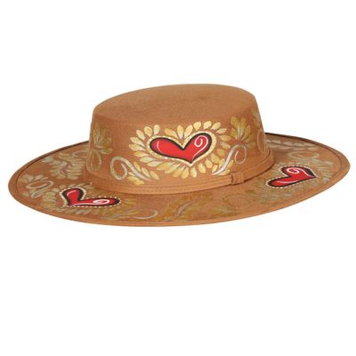 Artisanal Hat - Suede - Red/Golen Heart - Camel