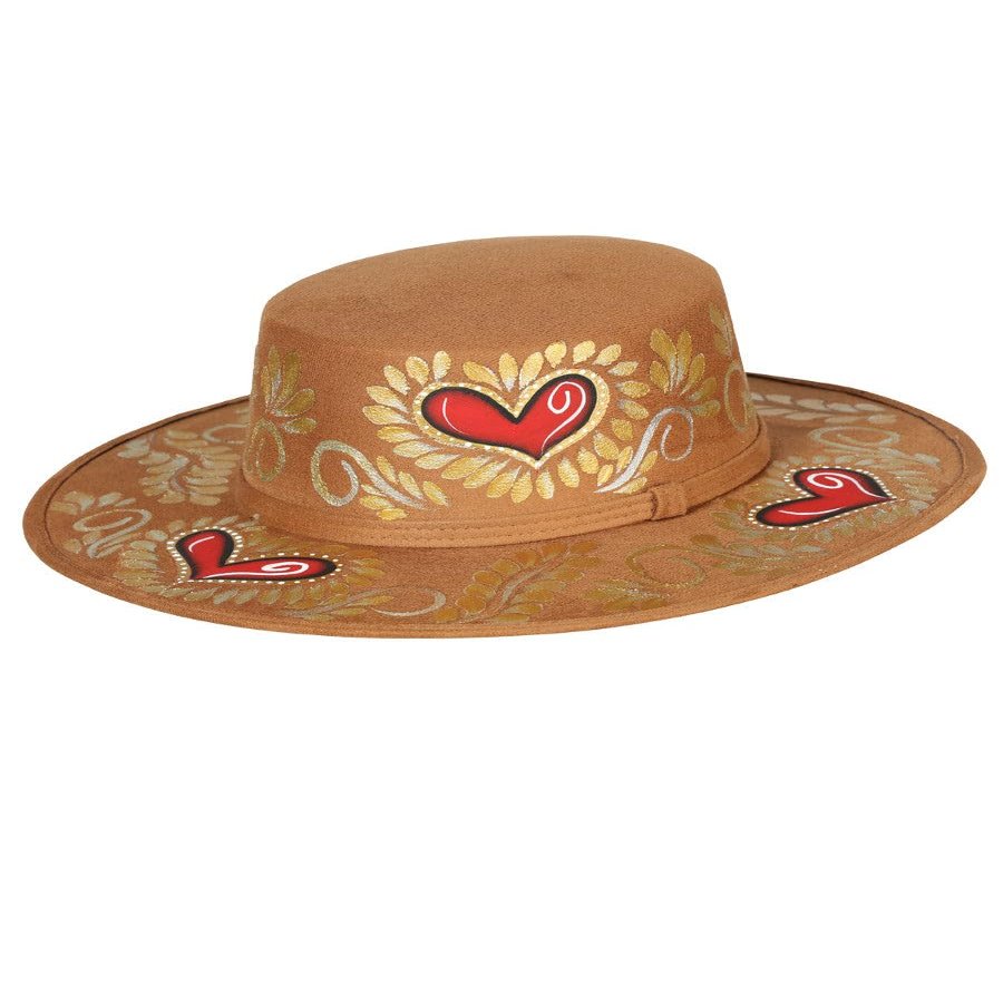 Artisanal Hat - Suede - Red/Golen Heart - Camel