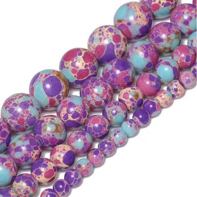Flower Purple Sea Sediment Jasper Stone Beads 4-10mm Round Loose Spacer Beads For Making Beadings Crafts Accessories,Purple Sediment Jasper,6mm About 61pcs