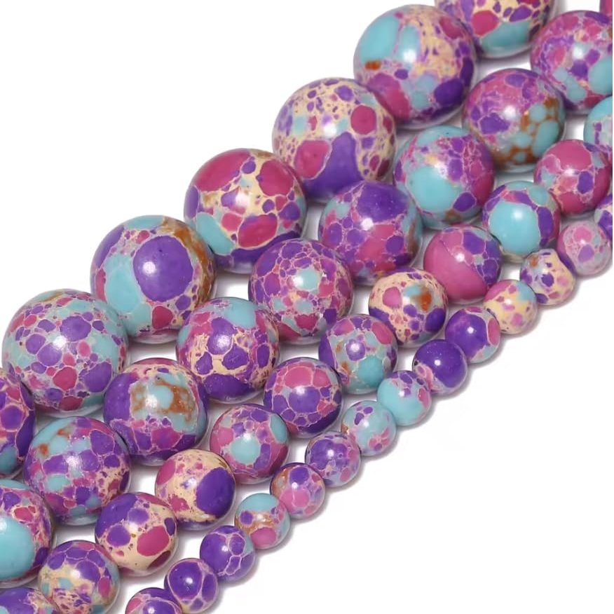 Flower Purple Sea Sediment Jasper Stone Beads 4-10mm Round Loose Spacer Beads For Making Beadings Crafts Accessories,Purple Sediment Jasper,6mm About 61pcs
