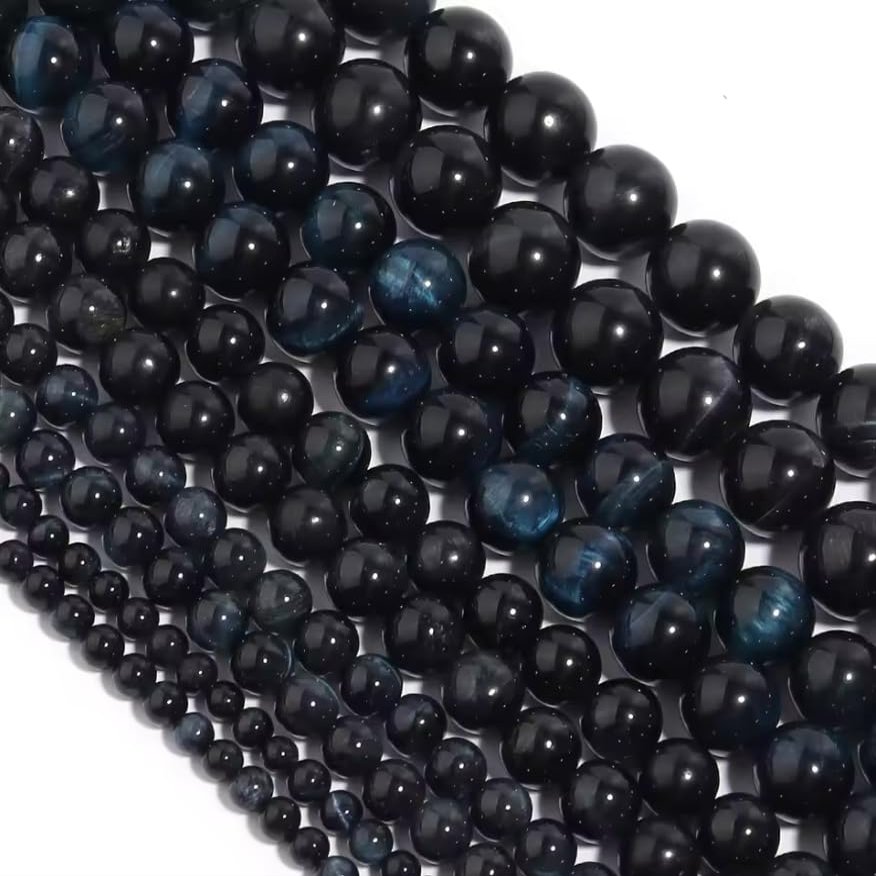 1 String Dark Blue Tiger Eye Stone Beads 4-12mm Natural Loose Bead For DIY Bracelet Necklace Making Accessories,Dark Blue Tiger Eye,12mm(approx 30pcs)