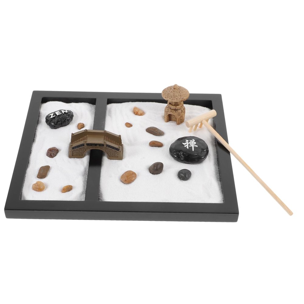Kisangel Zen Garden Sand Table Decor with Simulation Moss Stones Creative Meditation Desktop Decoration for Home Office Shop Miniature Landscape for Relaxation and Mindfulness
