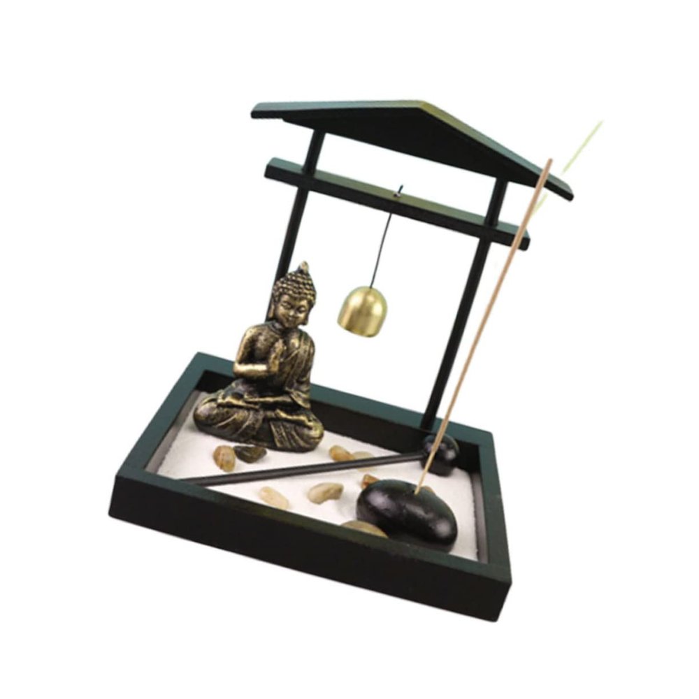 Cabilock Zen Sand Table Decorations Buddha Statue Tray Miniature Zen Garden Meditation Landscape for Home Office