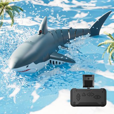 Authticar 2.4G Remote Control Shark Toy, High Simulation Shark with Camera, LED Lights and Spray Water Function, Electric Toys for s s (Blue)