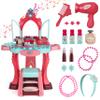 Kids Vanity Set with Mirror, Lights & Music  Princess Makeup Vanity Table & Stool with Hair Dryer & Accessories, Pretend Play Beauty Salon Toy for Girls Ages 36 Birthday Gift (Blue) view 1
