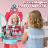 Kids Vanity Set with Mirror, Lights & Music  Princess Makeup Vanity Table & Stool with Hair Dryer & Accessories, Pretend Play Beauty Salon Toy for Girls Ages 36 Birthday Gift (Blue) view 4