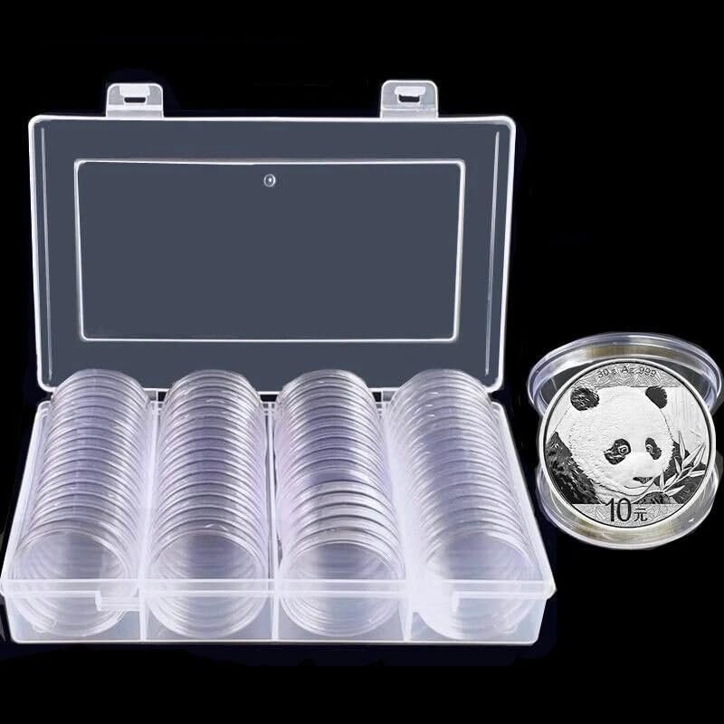 60Pcs 40mm Coin Capsules with Plastic Storage Box Organizer Collection Case