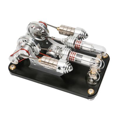 PIONEERX ENJOMOR Two Cylinder Stirling Engine Model Generator Teaching Show Model with Voltage Meter and LED Lamp Bead
