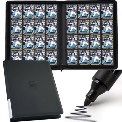 16 Pocket Trading Card Binder,Zipper Card Holder Album Holds up to 1408 Cards with 44 Sleeves, Label DesignCard Collection Binder for TCG Card/Game Cards/Sports Card -Black