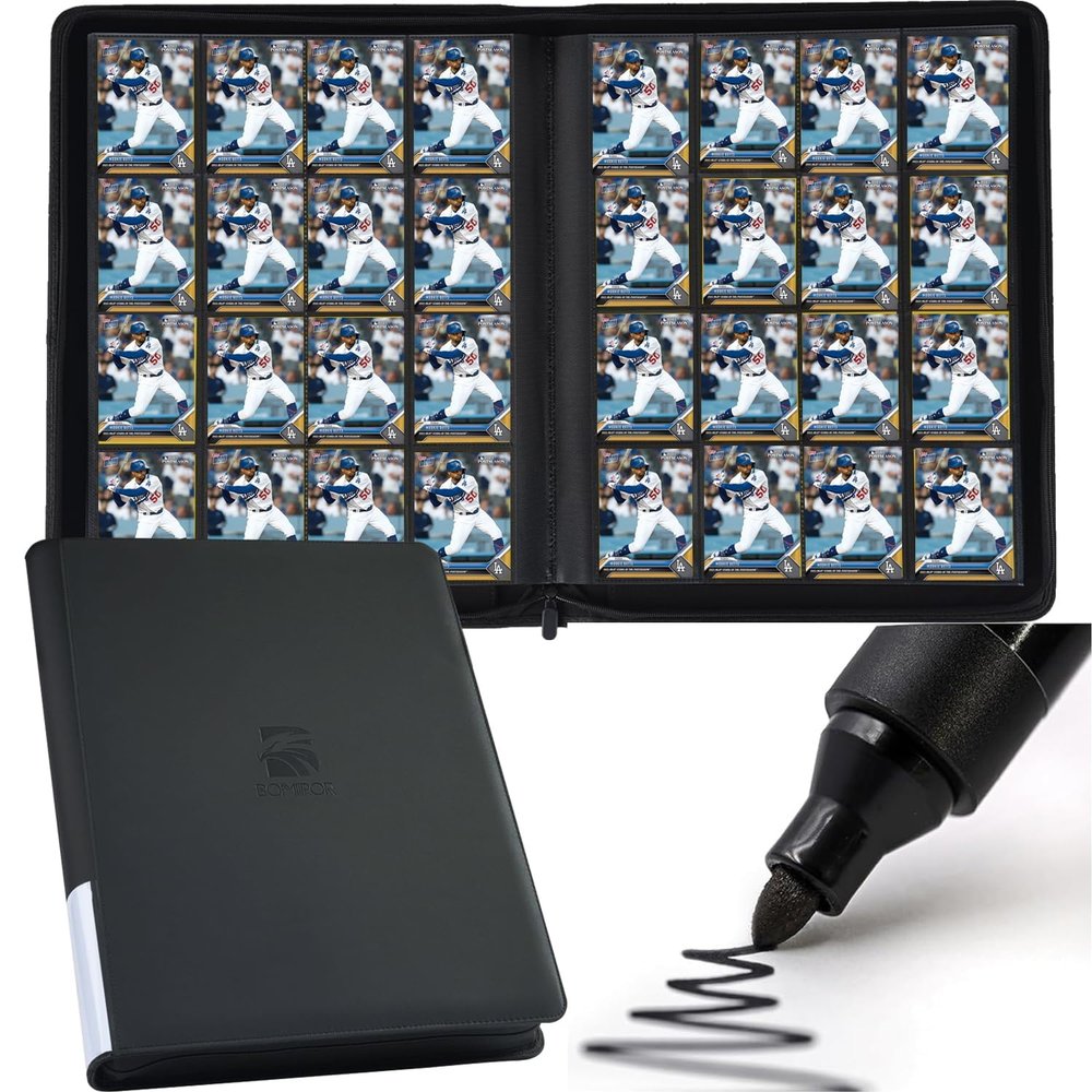 16 Pocket Trading Card Binder,Zipper Card Holder Album Holds up to 1408 Cards with 44 Sleeves, Label DesignCard Collection Binder for TCG Card/Game Cards/Sports Card -Black