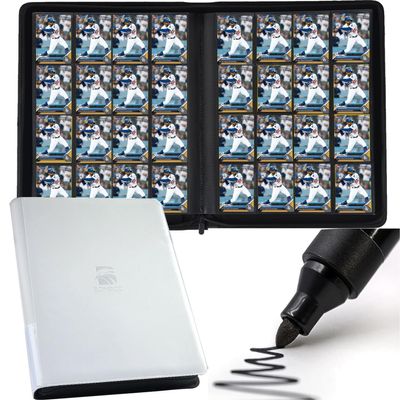 16 Pocket Trading Card Binder,Zipper Card Holder Album Holds up to 1408 Cards with 44 Sleeves, Label DesignCard Collection Binder for TCG Card/Game Cards/Sports Card -White