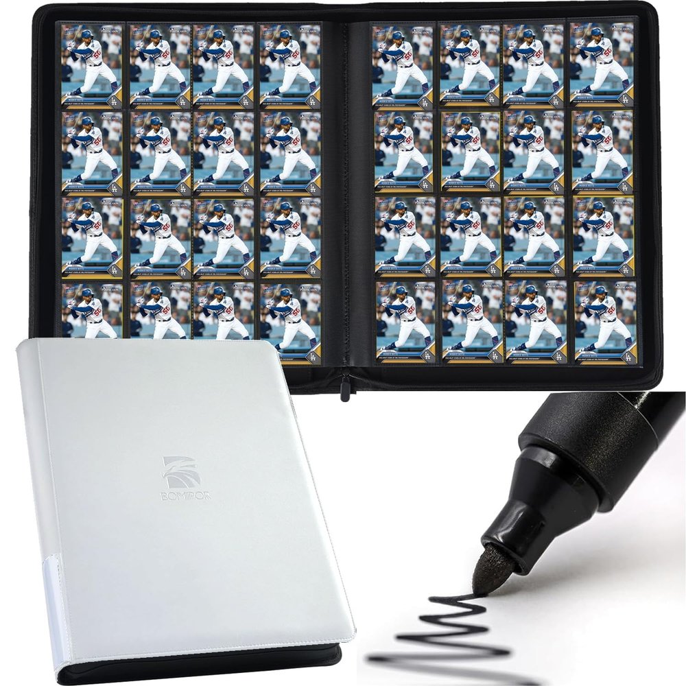 16 Pocket Trading Card Binder,Zipper Card Holder Album Holds up to 1408 Cards with 44 Sleeves, Label DesignCard Collection Binder for TCG Card/Game Cards/Sports Card -White