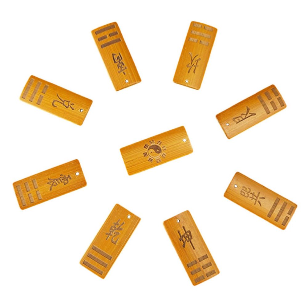 DECHOUS 9Pcs Wooden Bagua Divination Tool Set for Spiritual Guidance and Fengshui Practices Includes Pendulum Board and Dowsing Cards for Accurate Readings