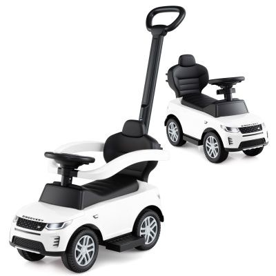 OLAKIDS Push Car for Toddlers, 3 in 1 Licensed Landrover Baby Ride on Toy with Parent Control Handle Safe Guardrails, Kids Sliding Walker with Under Seat Storage Horn for Boys Girls (White)