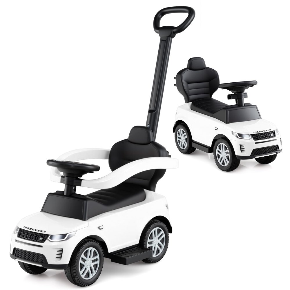 OLAKIDS Push Car for Toddlers, 3 in 1 Licensed Landrover Baby Ride on Toy with Parent Control Handle Safe Guardrails, Kids Sliding Walker with Under Seat Storage Horn for Boys Girls (White)