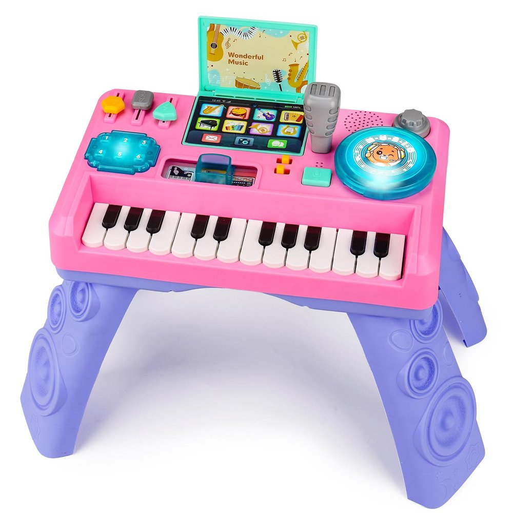 Baby DJ Table for Toddlers 1-3 with Music & Light, Musical Baby Piano Toys 6-9-12-18 Months Toddler Activity Table Music Instruments Learning Toys for 1 Year Old Girl Easter Birthday Gifts Age 0-2