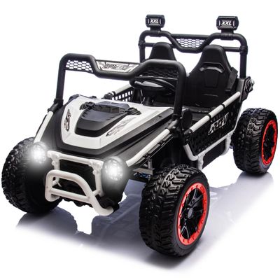 sopbost 24V 2 Seater XXL Kids UTV Ride On Car with Remote Control 4WD Off Road Electric Vehicle Ride On Toy Car with EVA Tires Wheels, Metal Frame, Bluetooth (White)