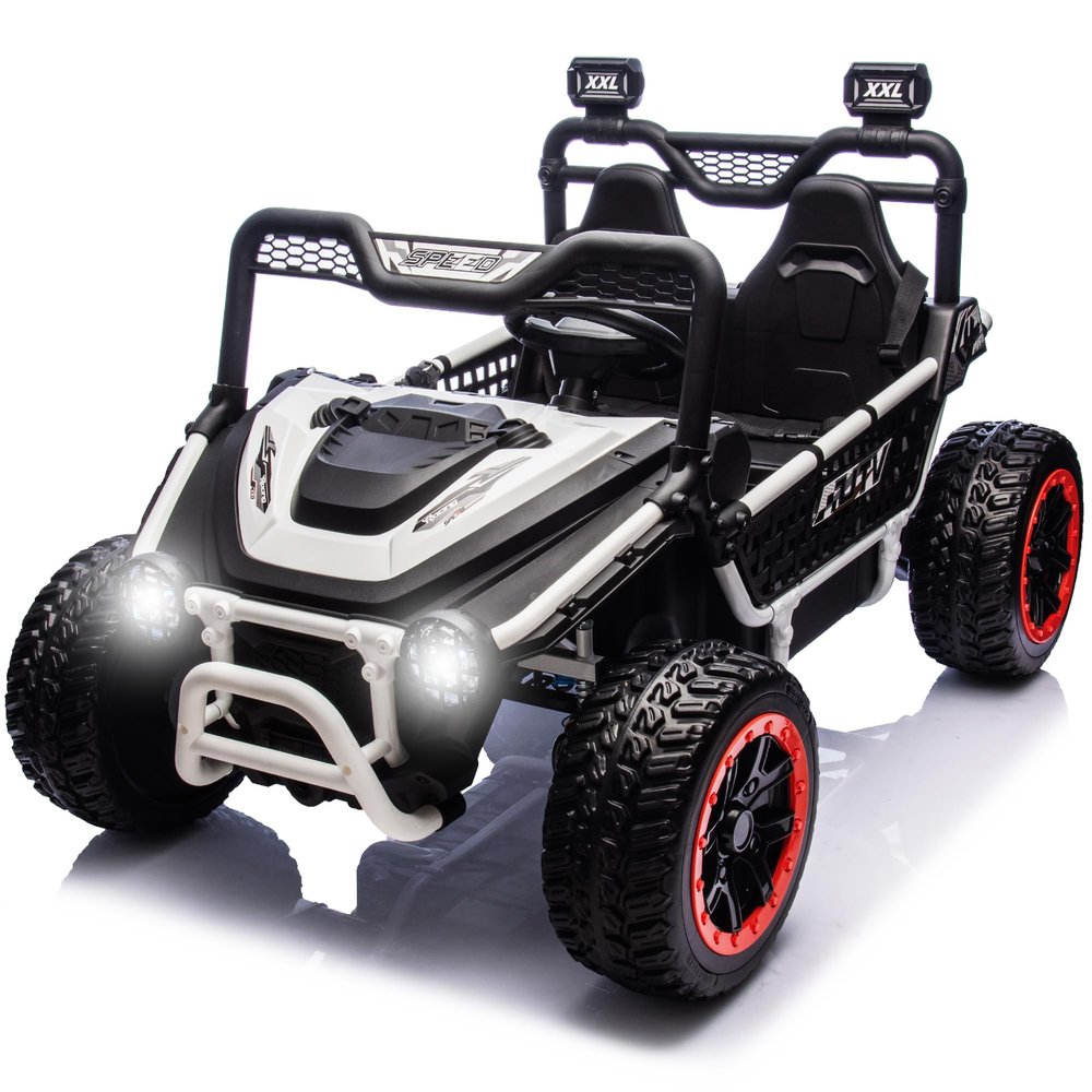 sopbost 24V 2 Seater XXL Kids UTV Ride On Car with Remote Control 4WD Off Road Electric Vehicle Ride On Toy Car with EVA Tires Wheels, Metal Frame, Bluetooth (White)