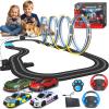 AGM MASTECH 18.7ft Slot Car Race Track Set,4 Official Licensed Light-Up Cars, Steering Wheel&Paw Controllers, Adjustable Speed, 4 Flashing Loop Tracks, Dual Power Modes, for Kids 8+, Family Racing Fun view 1