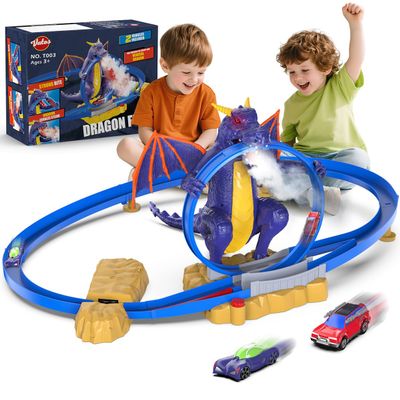 VATOS Dragon Slot Track Cars Set Toys - Racing Car Toy with Light & Spray, 4-7 Years Old Boy Girls Toys, Activity Indoor Kids Track Race Car Gifts