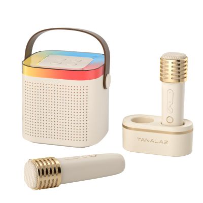 TANALAZ Karaoke Machine with 2 Wireless Microphones and Base, Mini Bluetooth Singing Toys Speaker Mic Set with LED Party Lights and Voice Changer, Halloween Christmas Birthday Gift